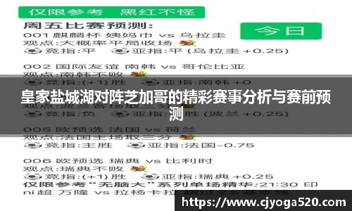 皇家盐城湖对阵芝加哥的精彩赛事分析与赛前预测